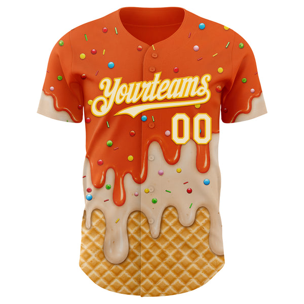 Custom Orange Cream-Gold Ice Cream Waffle Foodie Dessert Authentic Baseball Jersey