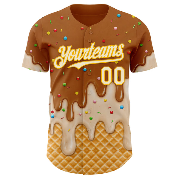 Custom Chocolate Brown Cream-Gold Ice Cream Waffle Foodie Dessert Authentic Baseball Jersey