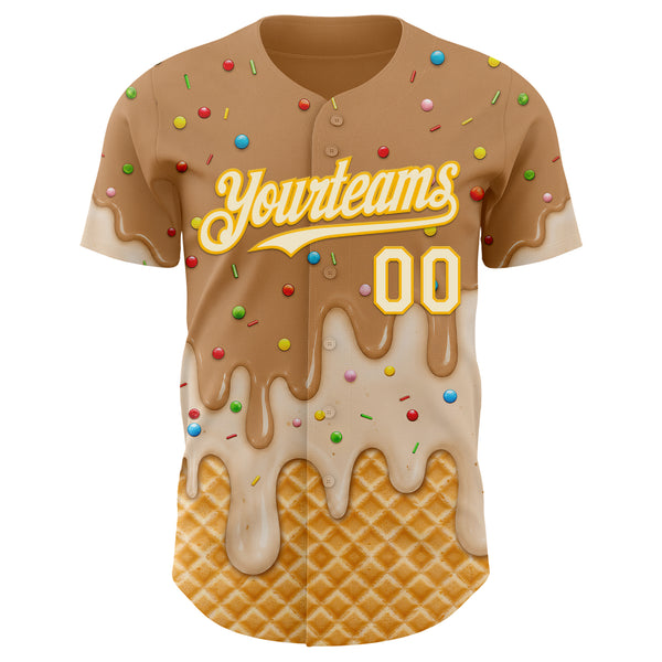 Custom Tan Cream-Gold Ice Cream Waffle Foodie Dessert Authentic Baseball Jersey