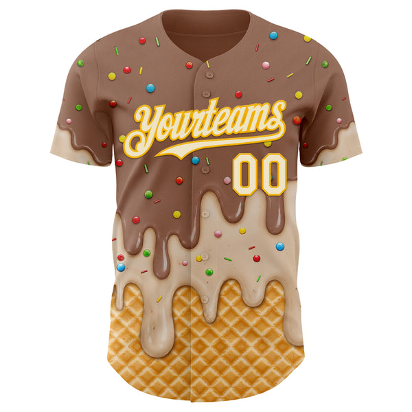 Custom Caramel Brown Cream-Gold Ice Cream Waffle Foodie Dessert Authentic Baseball Jersey