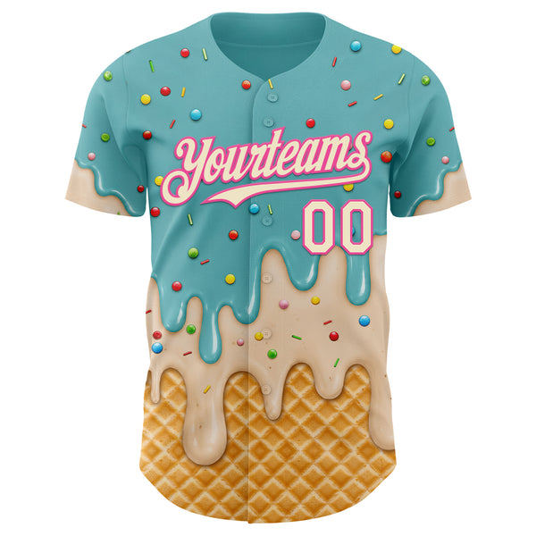 Custom Mint Aqua Cream-Pink Ice Cream Waffle Foodie Dessert Authentic Baseball Jersey