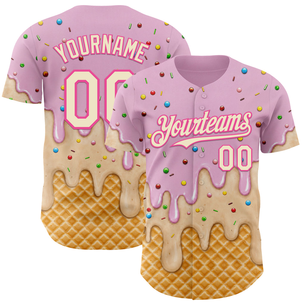 Custom Light Pink Cream-Pink Ice Cream Waffle Foodie Dessert Authentic Baseball Jersey