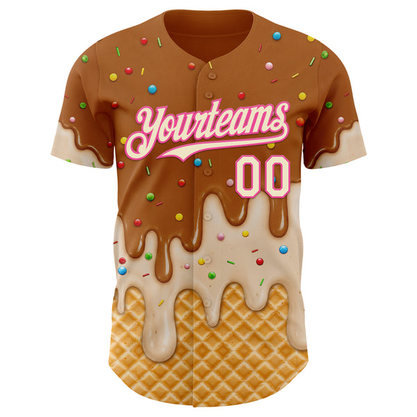 Custom Chocolate Brown Cream-Pink Ice Cream Waffle Foodie Dessert Authentic Baseball Jersey