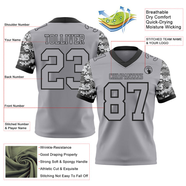 Custom Gray-Black Authentic Camo Two Tone Salute To Service 7V7 Flag Football Jersey
