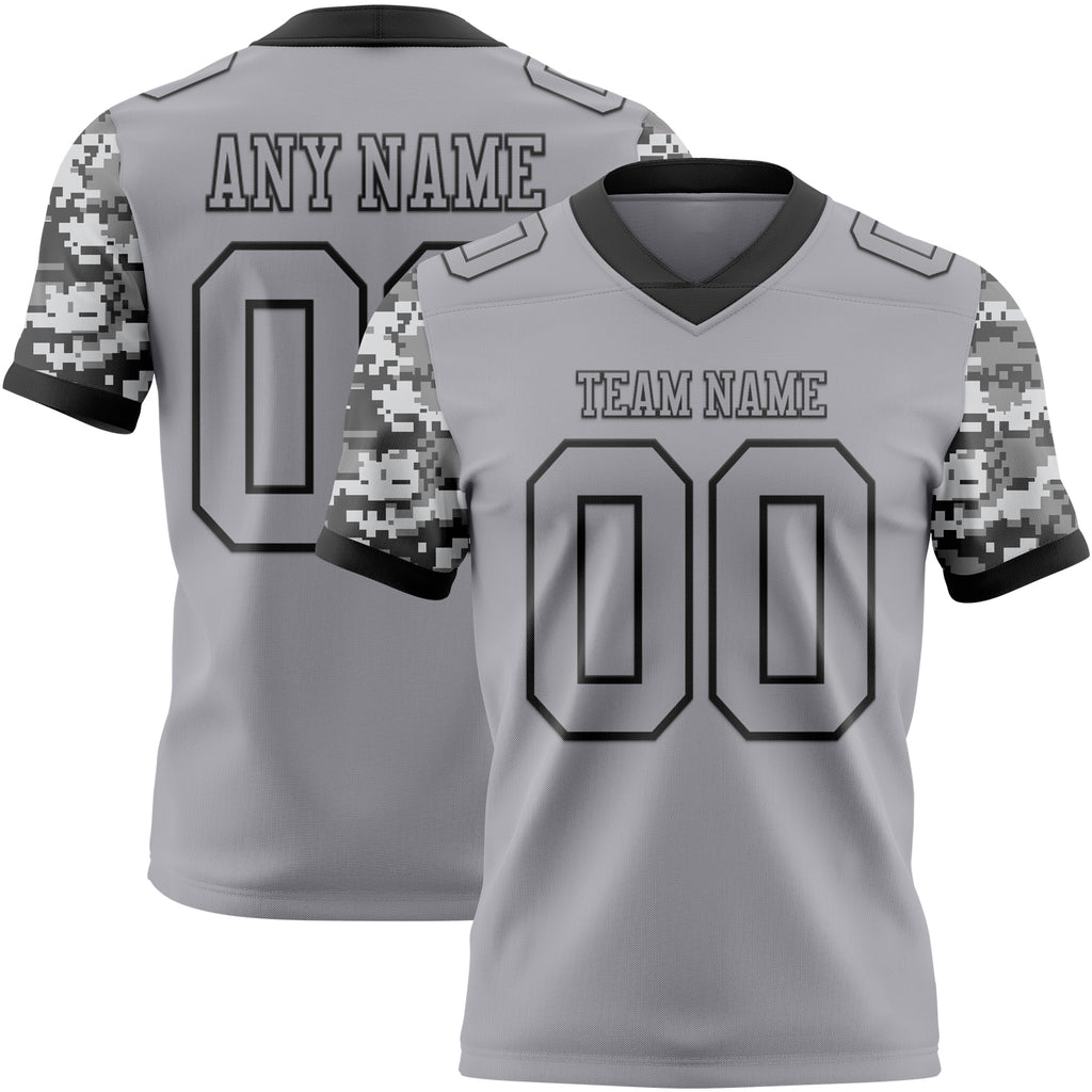 Custom Gray-Black Authentic Camo Two Tone Salute To Service 7V7 Flag Football Jersey