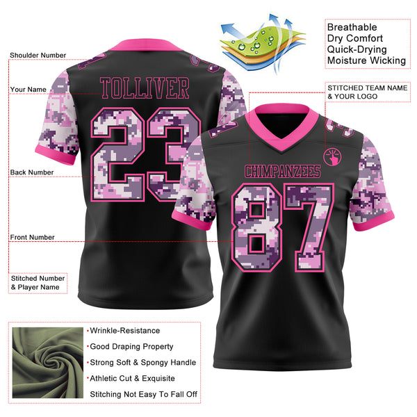 Custom Black-Pink Authentic Camo Two Tone Salute To Service 7V7 Flag Football Jersey