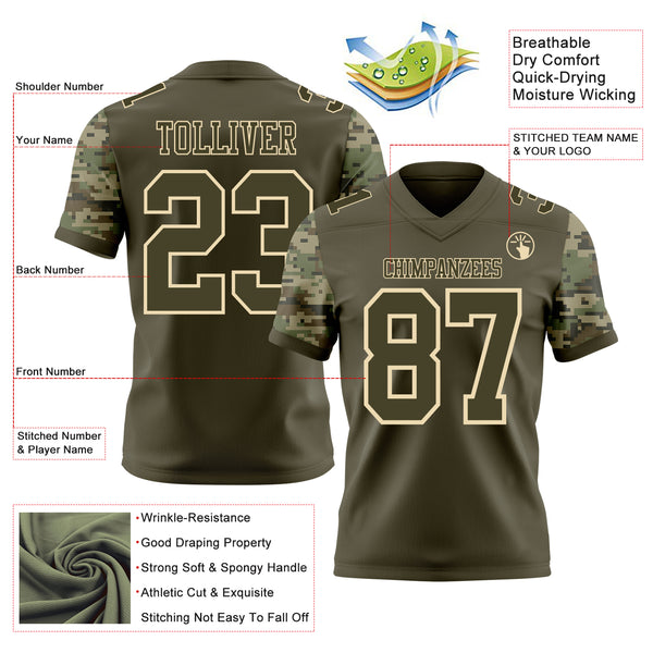 Custom Olive-Cream Authentic Camo Two Tone Salute To Service 7V7 Flag Football Jersey