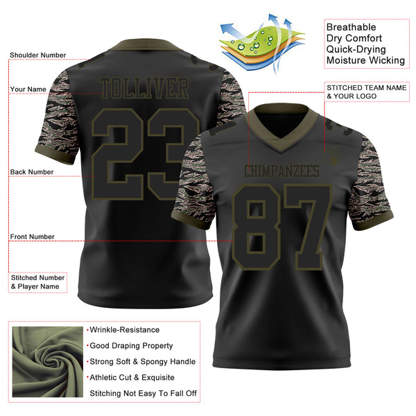 Custom Black-Olive Authentic Camo Two Tone Salute To Service 7V7 Flag Football Jersey
