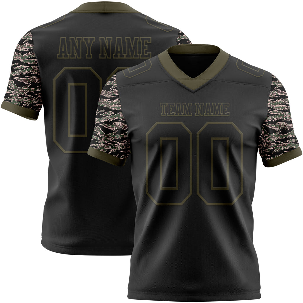Custom Black-Olive Authentic Camo Two Tone Salute To Service 7V7 Flag Football Jersey