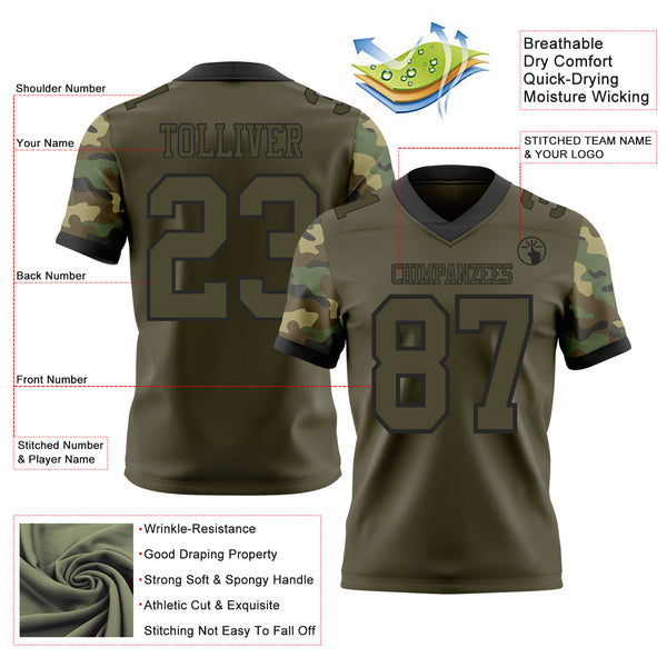Custom Olive-Black Authentic Camo Two Tone Salute To Service 7V7 Flag Football Jersey
