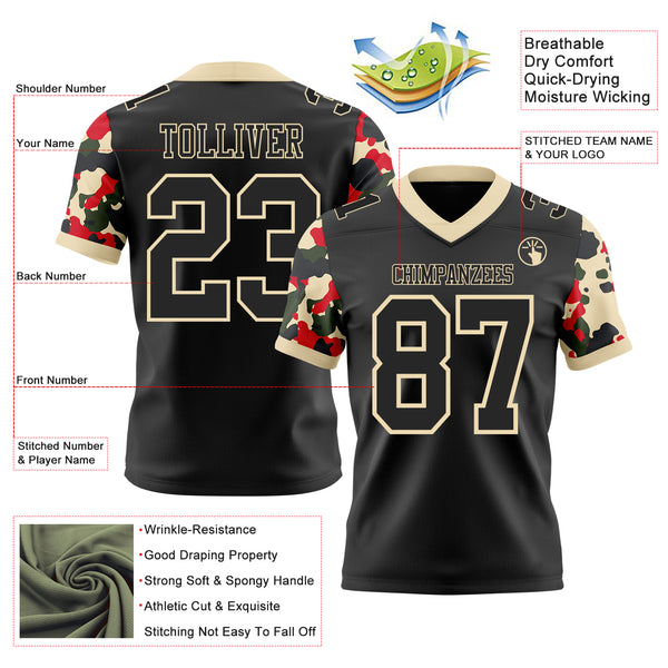 Custom Black-Cream Authentic Camo Two Tone Salute To Service 7V7 Flag Football Jersey