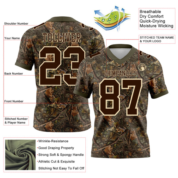 Custom Camo Brown Cream-Olive Authentic Woodland Camouflage Salute To Service 7V7 Flag Football Jersey