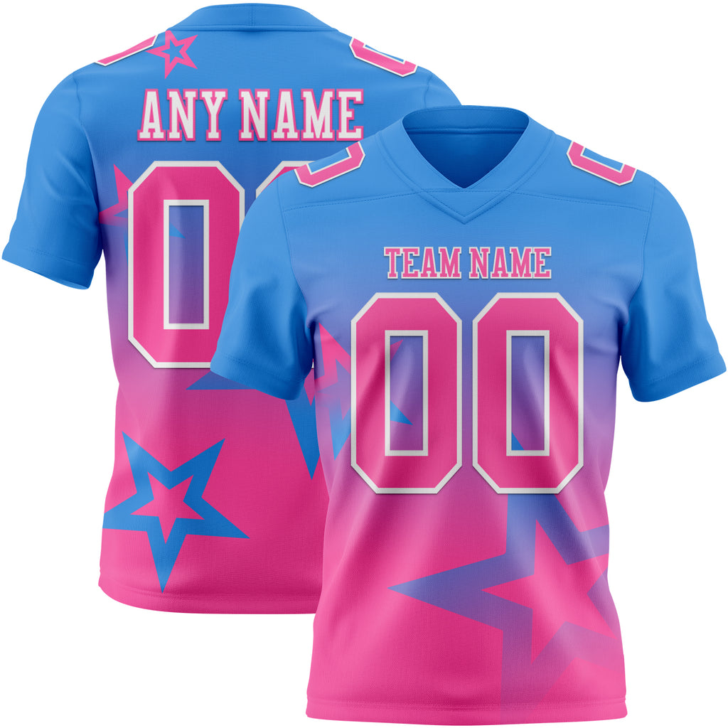 Custom Powder Blue Pink-White Authentic Star Gradient 7V7 Flag Football Jersey