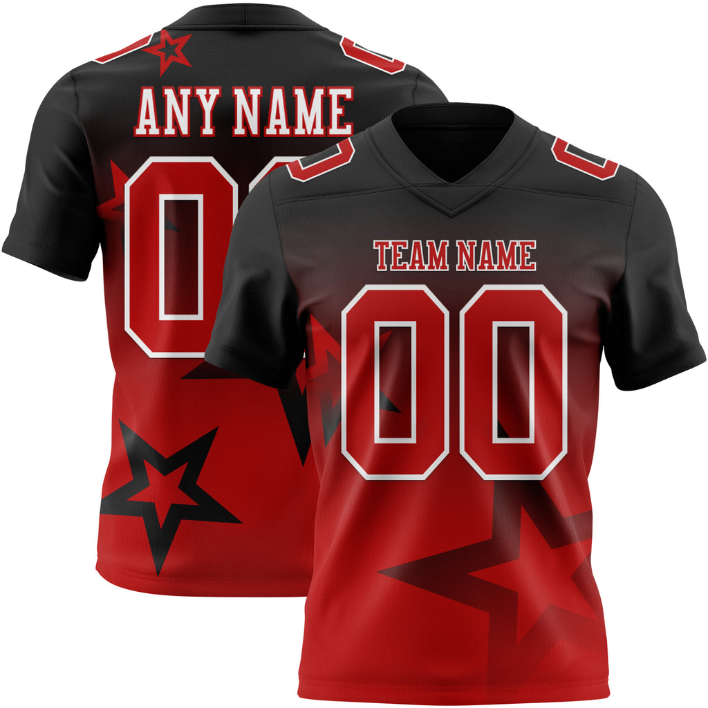 Custom Black Red-White Authentic Star Gradient 7V7 Flag Football Jersey
