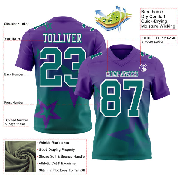 Custom Purple Teal-White Authentic Star Gradient 7V7 Flag Football Jersey