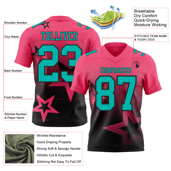 Custom Neon Pink Aqua-Black Authentic Star Gradient 7V7 Flag Football Jersey