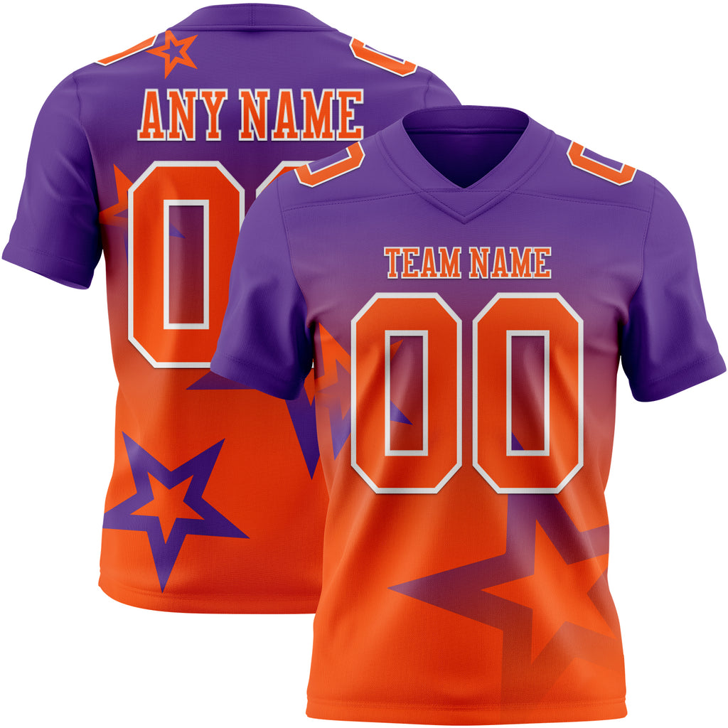 Custom Purple Orange-White Authentic Star Gradient 7V7 Flag Football Jersey