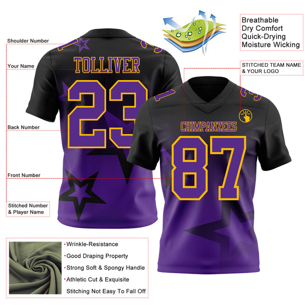 Custom Black Purple-Gold Authentic Star Gradient 7V7 Flag Football Jersey