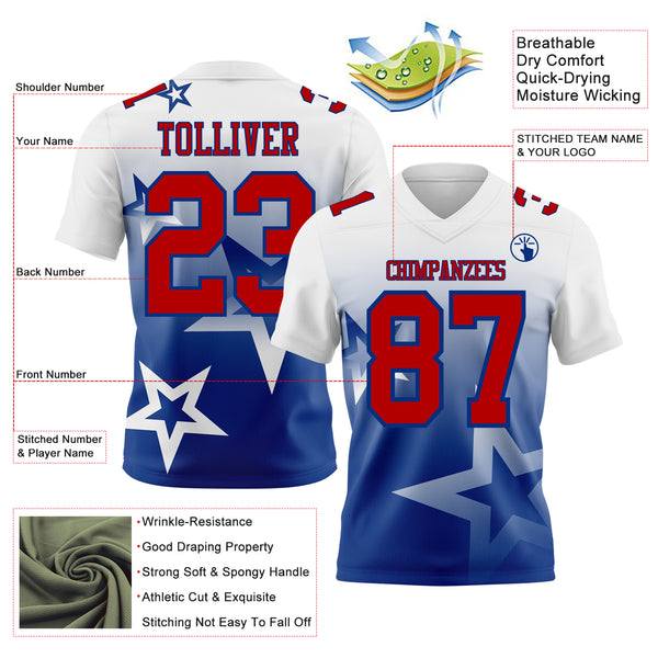 Custom White Red-Royal Authentic Star Gradient 7V7 Flag Football Jersey