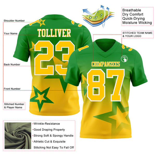 Custom Grass Green Yellow-White Authentic Star Gradient 7V7 Flag Football Jersey