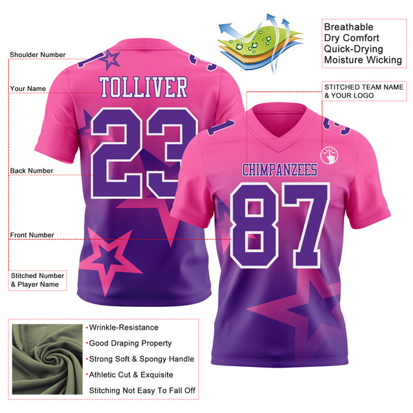 Custom Pink Purple-White Authentic Star Gradient 7V7 Flag Football Jersey