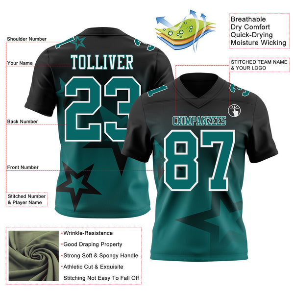 Custom Black Teal-White Authentic Star Gradient 7V7 Flag Football Jersey