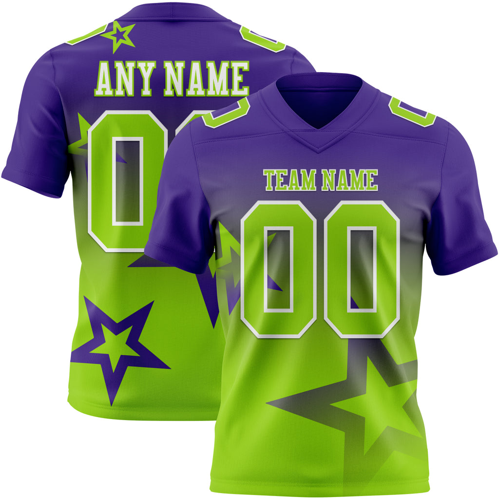 Custom Purple Neon Green-White Authentic Star Gradient 7V7 Flag Football Jersey