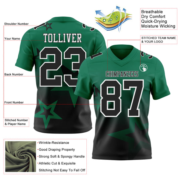 Custom Kelly Green Black-White Authentic Star Gradient 7V7 Flag Football Jersey