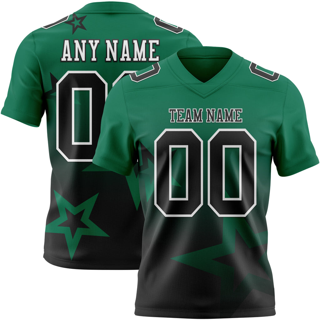 Custom Kelly Green Black-White Authentic Star Gradient 7V7 Flag Football Jersey