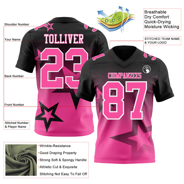 Custom Black Pink-White Authentic Star Gradient 7V7 Flag Football Jersey