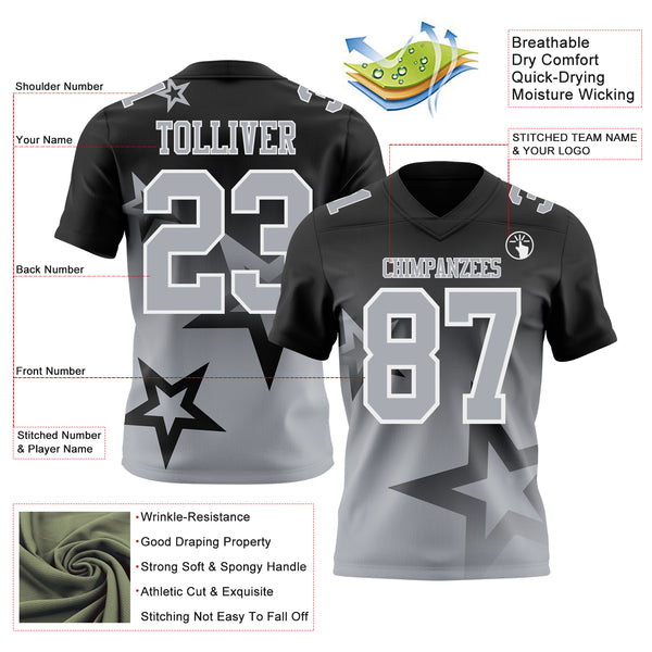 Custom Black Gray-White Authentic Star Gradient 7V7 Flag Football Jersey