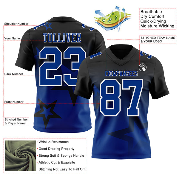 Custom Black Royal-White Authentic Star Gradient 7V7 Flag Football Jersey