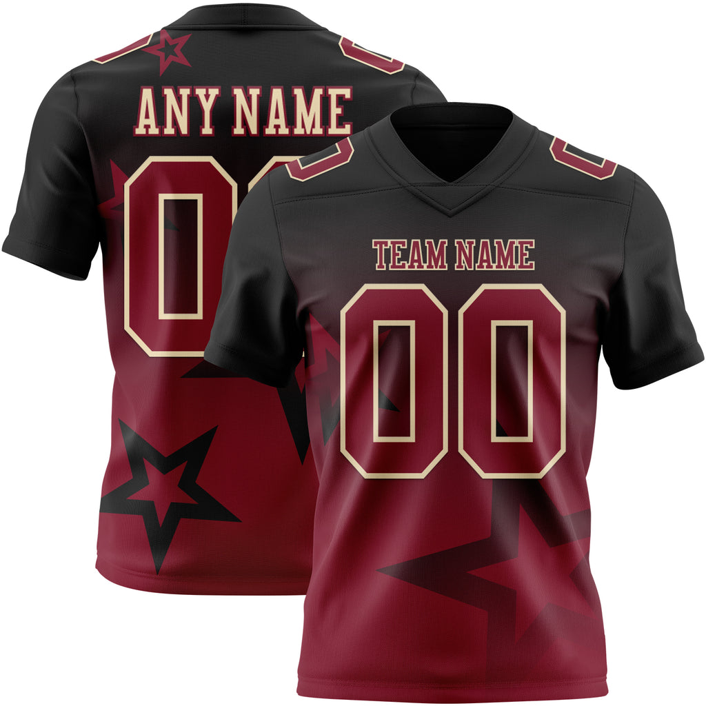 Custom Black Crimson-Cream Authentic Star Gradient 7V7 Flag Football Jersey
