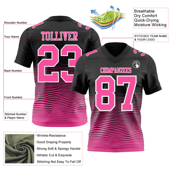 Custom Black Pink-White Authentic Fluid Wave Line Fade 7V7 Flag Football Jersey