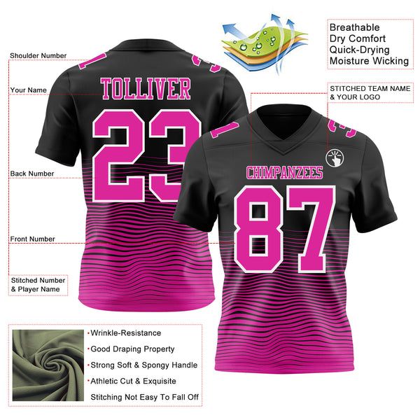 Custom Black Deep Pink-White Authentic Fluid Wave Line Fade 7V7 Flag Football Jersey