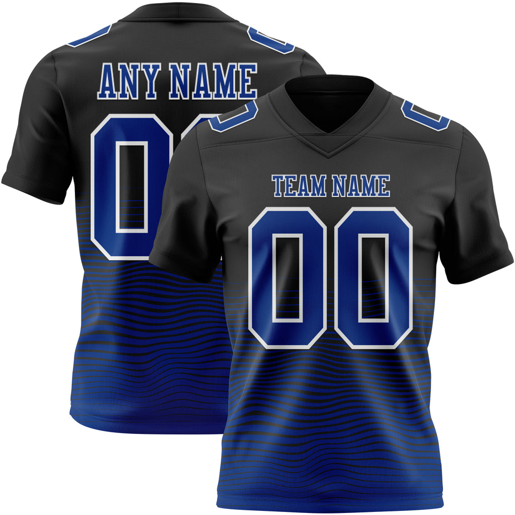 Custom Black Royal-White Authentic Fluid Wave Line Fade 7V7 Flag Football Jersey