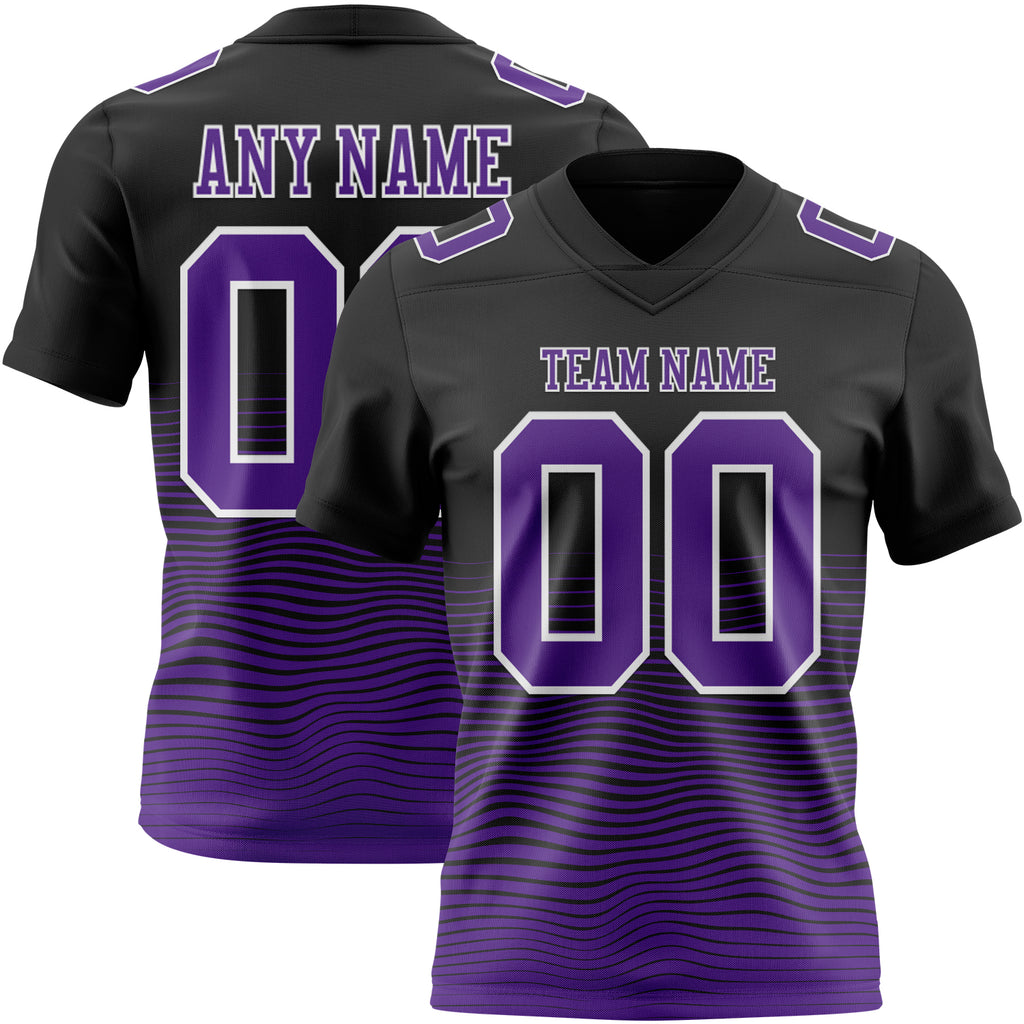 Custom Black Purple-White Authentic Fluid Wave Line Fade 7V7 Flag Football Jersey