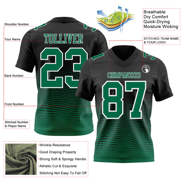 Custom Black Kelly Green-White Authentic Fluid Wave Line Fade 7V7 Flag Football Jersey