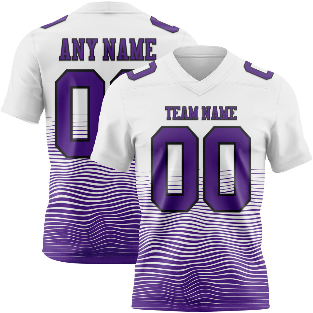 Custom White Purple-Black Authentic Fluid Wave Line Fade 7V7 Flag Football Jersey