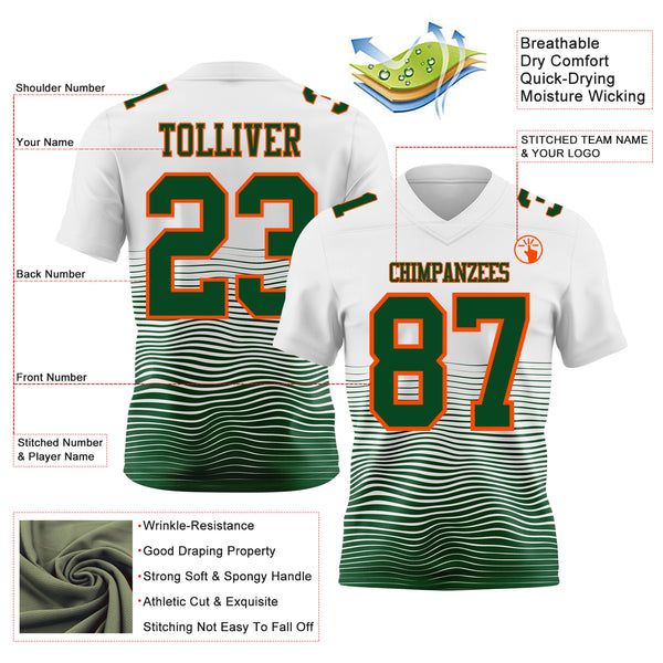 Custom White Green-Orange Authentic Fluid Wave Line Fade 7V7 Flag Football Jersey