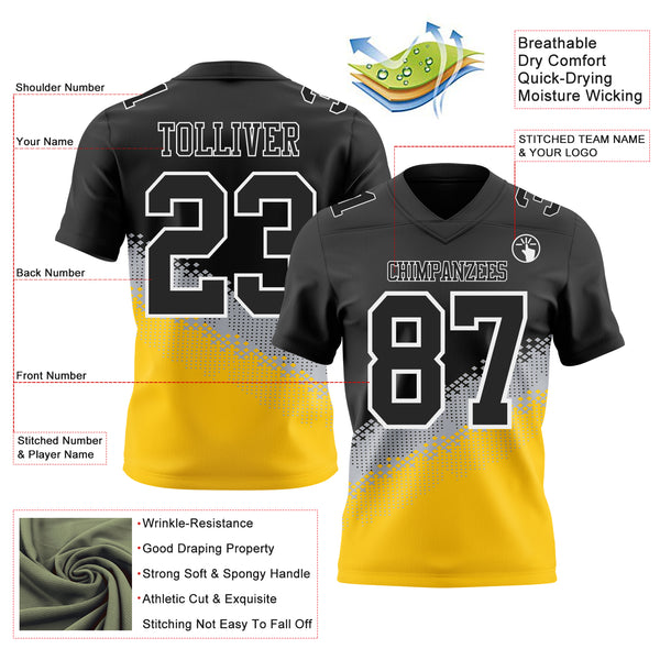 Custom Black Gray Yellow-White Authentic Geometric Gradient 7V7 Flag Football Jersey