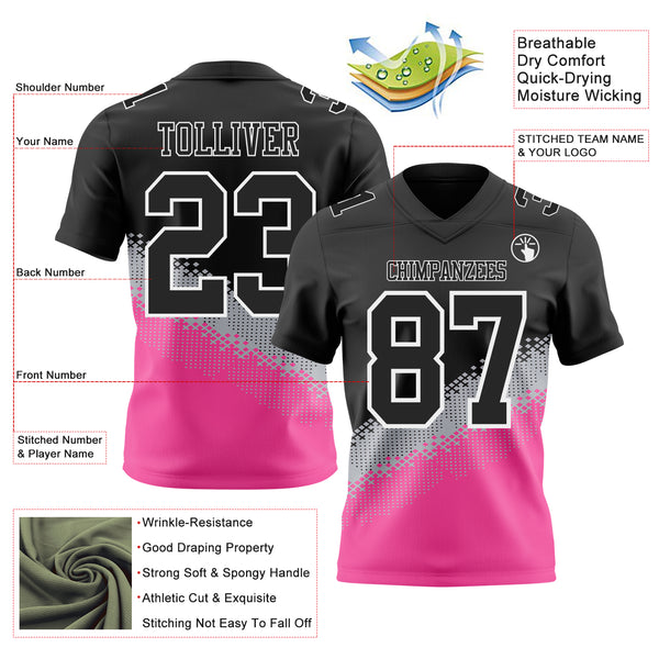 Custom Black Gray Pink-White Authentic Geometric Gradient 7V7 Flag Football Jersey