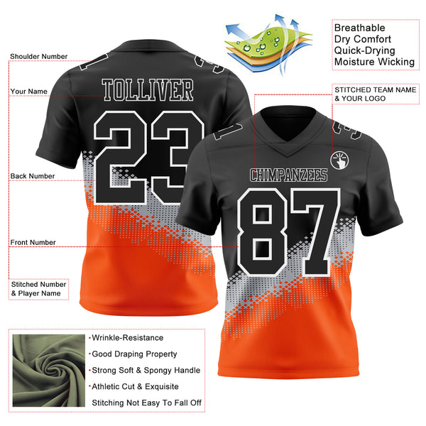 Custom Black Gray Orange-White Authentic Geometric Gradient 7V7 Flag Football Jersey