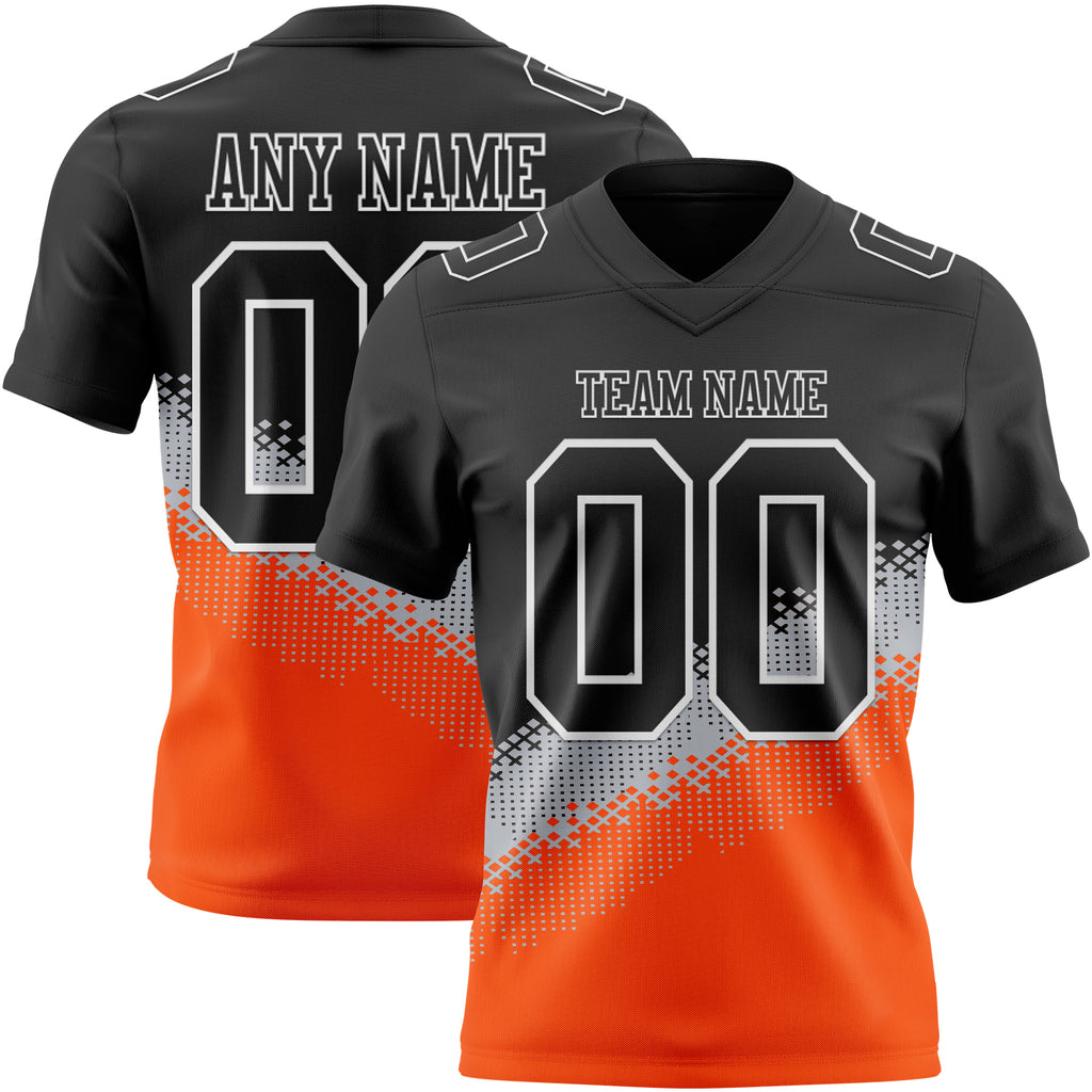 Custom Black Gray Orange-White Authentic Geometric Gradient 7V7 Flag Football Jersey