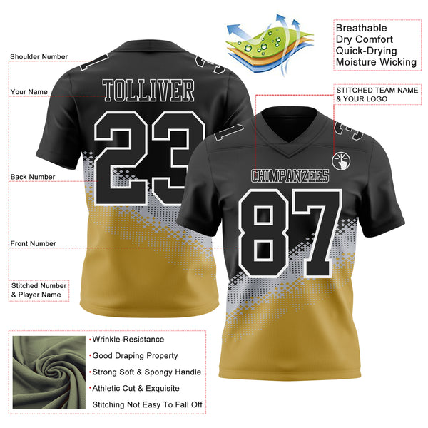 Custom Black Gray Old Gold-White Authentic Geometric Gradient 7V7 Flag Football Jersey