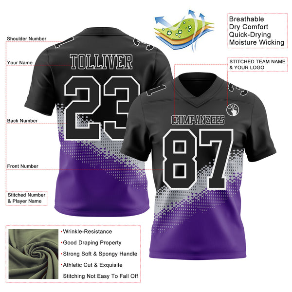 Custom Black Gray Purple-White Authentic Geometric Gradient 7V7 Flag Football Jersey