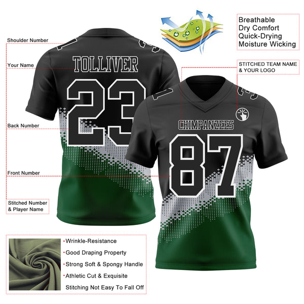 Custom Black Gray Green-White Authentic Geometric Gradient 7V7 Flag Football Jersey