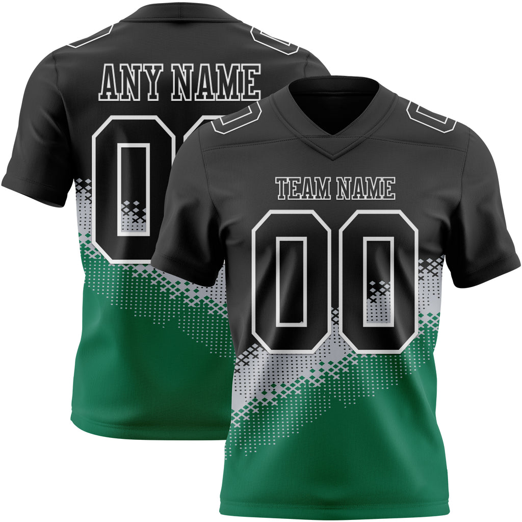 Custom Black Gray Kelly Green-White Authentic Geometric Gradient 7V7 Flag Football Jersey