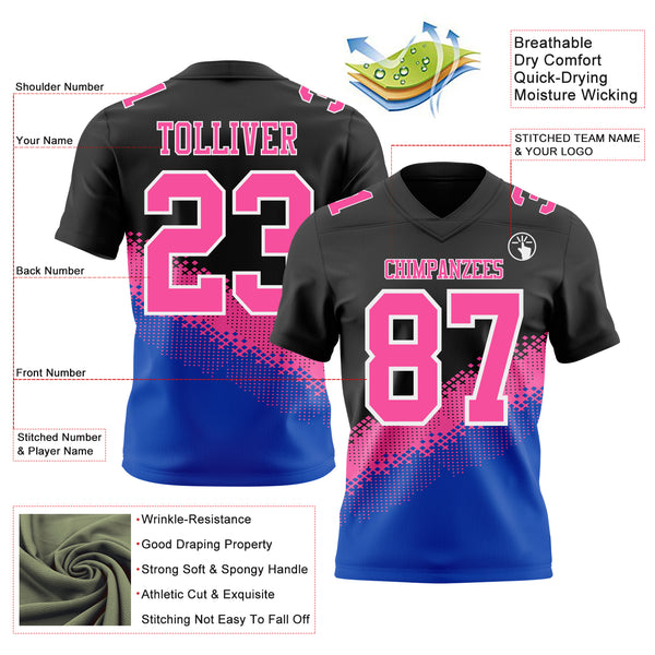 Custom Black Pink Thunder Blue-White Authentic Geometric Gradient 7V7 Flag Football Jersey