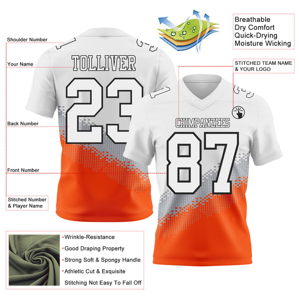 Custom White Gray Orange-Black Authentic Geometric Gradient 7V7 Flag Football Jersey